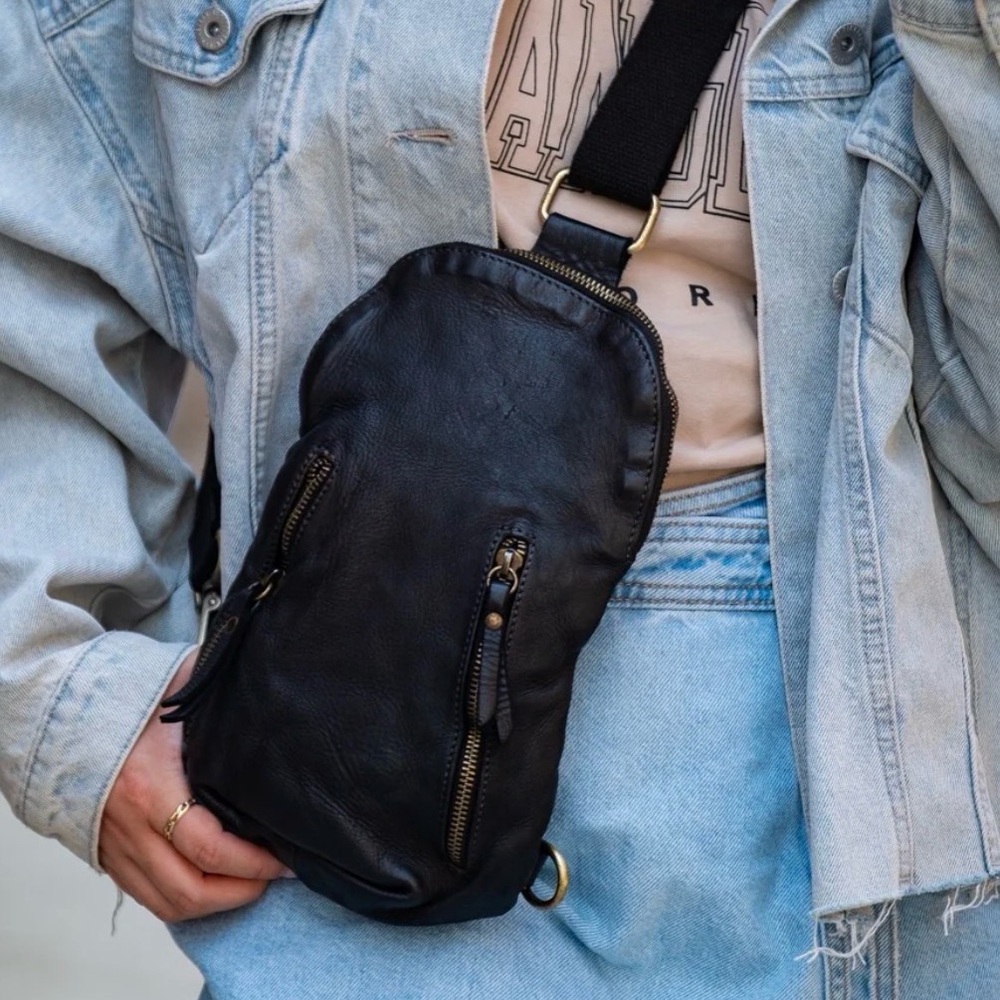 Logan Blue Leather Sling Backpack With Adjustable Strap By Bolsa Nova NWT